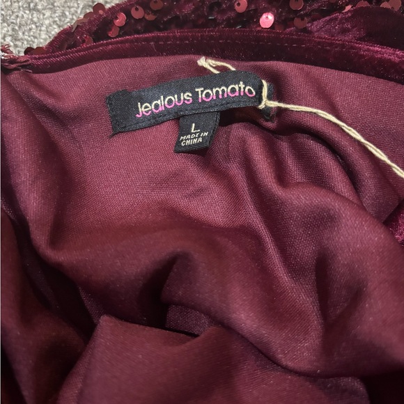New Jealous Tomato Burgundy Sequin Velvet Evening Slip Dress Sz L NWT - Picture 10 of 10